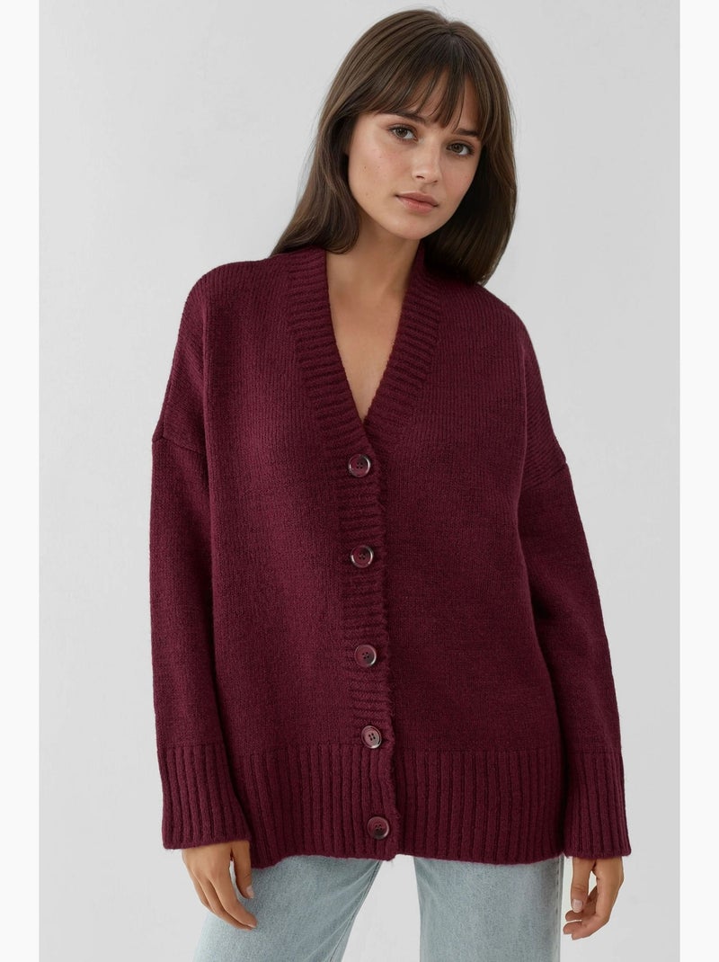Cardigan in maglia spessa con scollo a v hiccup Rosso bordeaux - Kiabi