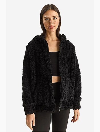 Cardigan in maglia testurizzata con cappuccio e zip lucci