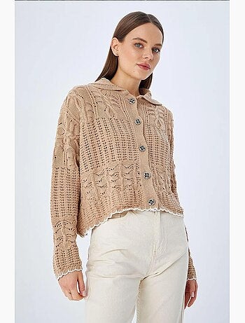Cardigan in maglia testurizzata con chiusura a bottoni mixray