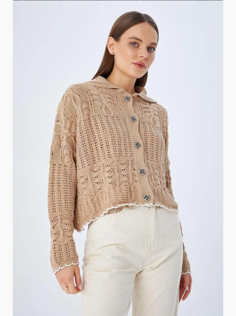 Cardigan in maglia testurizzata con chiusura a bottoni mixray Beige argilla - Kiabi