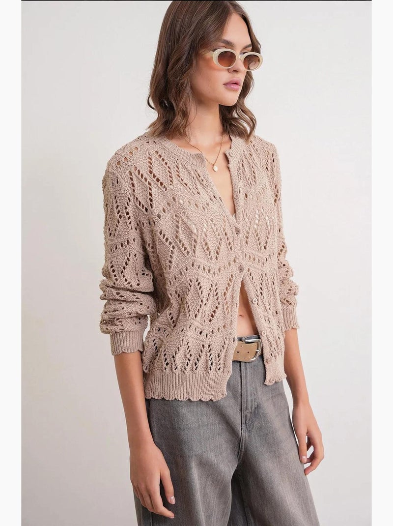 Cardigan in maglia testurizzata con chiusura a bottoni mixray Grège - Kiabi