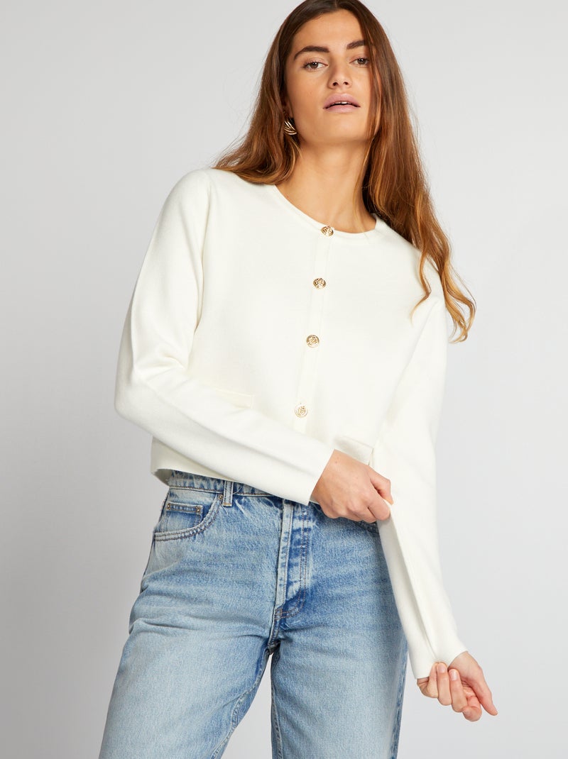 Cardigan in maglia tinta unita Bianco - Kiabi