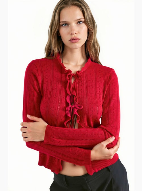 Cardigan in maglia traforata con ruches e filato speciale hiccup - Kiabi