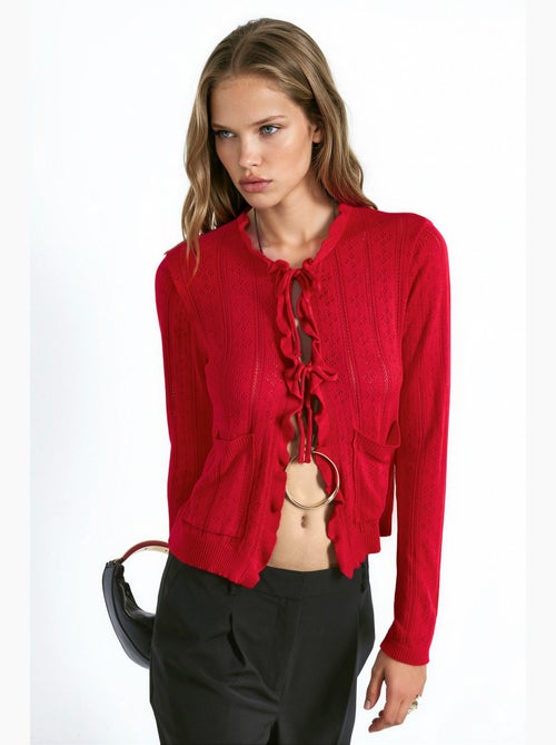 Cardigan in maglia traforata con ruches e filato speciale hiccup - Kiabi
