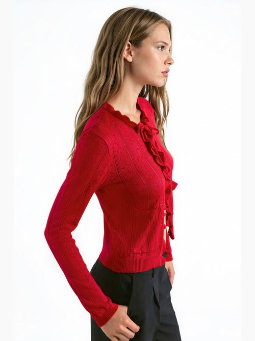 Cardigan in maglia traforata con ruches e filato speciale hiccup - Kiabi