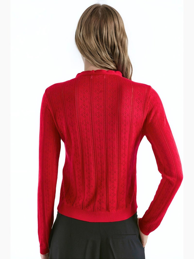 Cardigan in maglia traforata con ruches e filato speciale hiccup Rosso cashmere - Kiabi