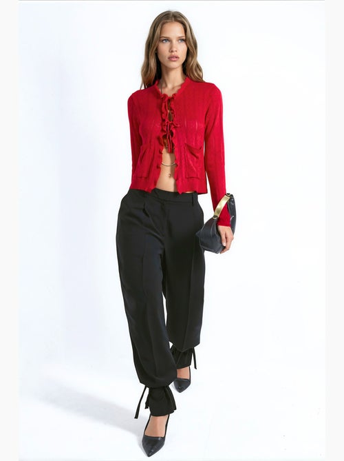 Cardigan in maglia traforata con ruches e filato speciale hiccup - Kiabi