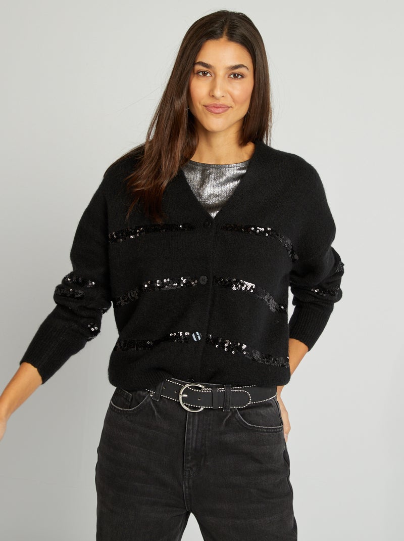 Cardigan in misto lana con lustrini nero - Kiabi