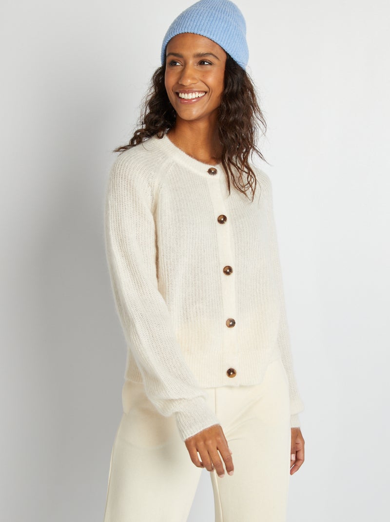 Cardigan in misto lana e mohair BIANCO - Kiabi