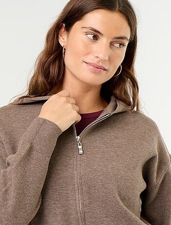 Cardigan in tessuto ottoman con cappuccio
