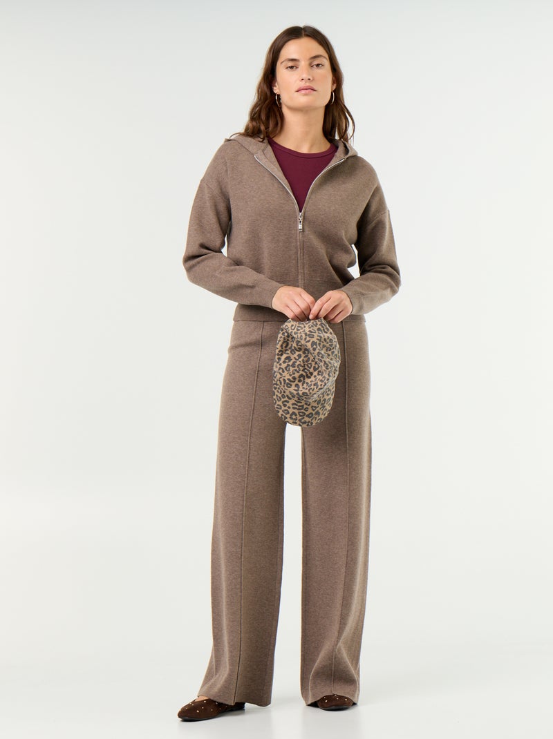 Cardigan in tessuto ottoman con cappuccio Marrone - Kiabi