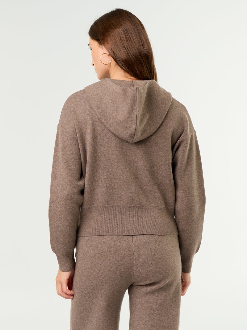 Cardigan in tessuto ottoman con cappuccio Marrone - Kiabi