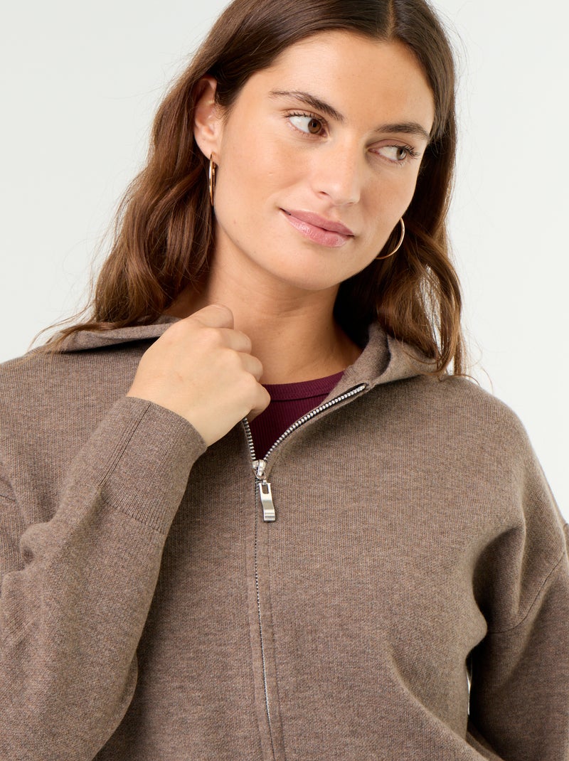 Cardigan in tessuto ottoman con cappuccio Marrone - Kiabi