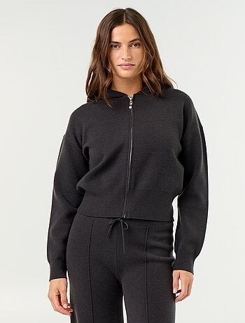 Cardigan in tessuto ottoman con cappuccio