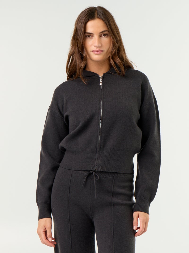 Cardigan in tessuto ottoman con cappuccio Nero - Kiabi