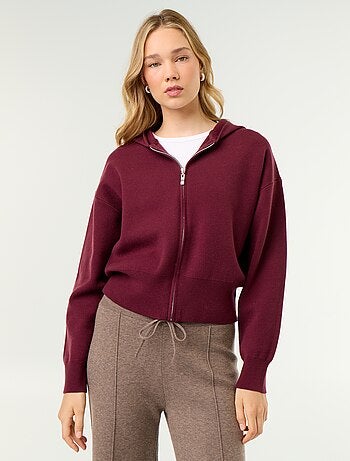 Cardigan in tessuto ottoman con cappuccio