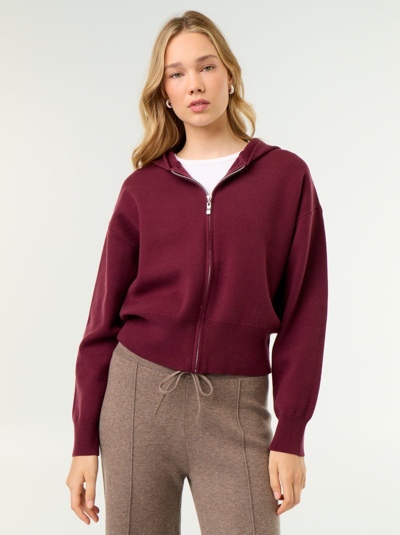 Cardigan in tessuto ottoman con cappuccio Rosa - Kiabi