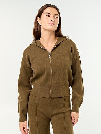 Cardigan in tessuto ottoman con cappuccio