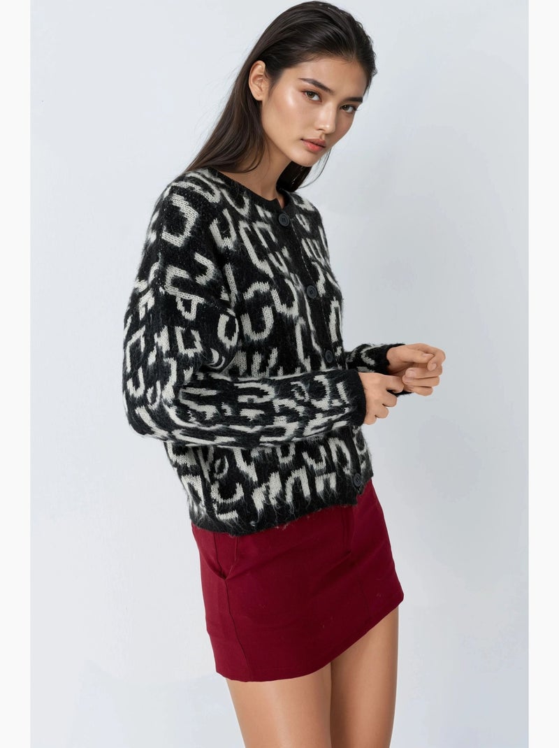 Cardigan jacquard a maniche lunghe con bottoni my fashion Nero - Kiabi