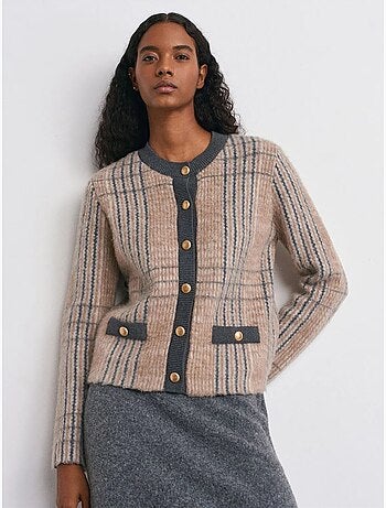 Cardigan jacquard a quadri con girocollo dilvin