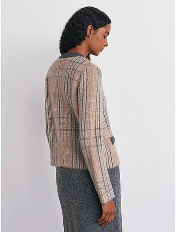 Cardigan jacquard a quadri con girocollo dilvin