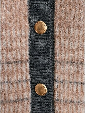Cardigan jacquard a quadri con girocollo dilvin