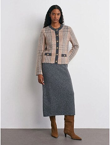 Cardigan jacquard a quadri con girocollo dilvin