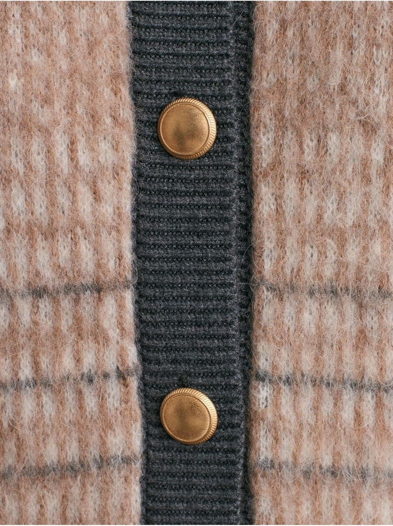 Cardigan jacquard a quadri con girocollo dilvin Multicolore - Kiabi