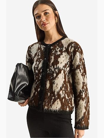 Cardigan jacquard con motivo, maniche lunghe e bottoni lucci