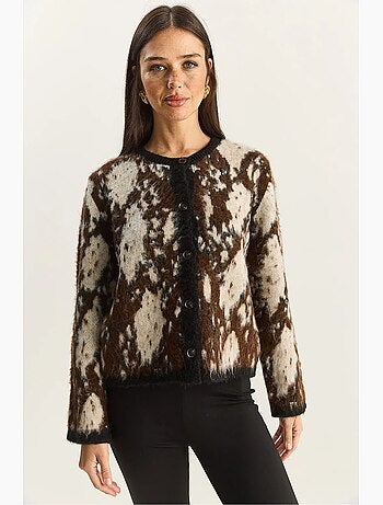 Cardigan jacquard con motivo, maniche lunghe e bottoni lucci