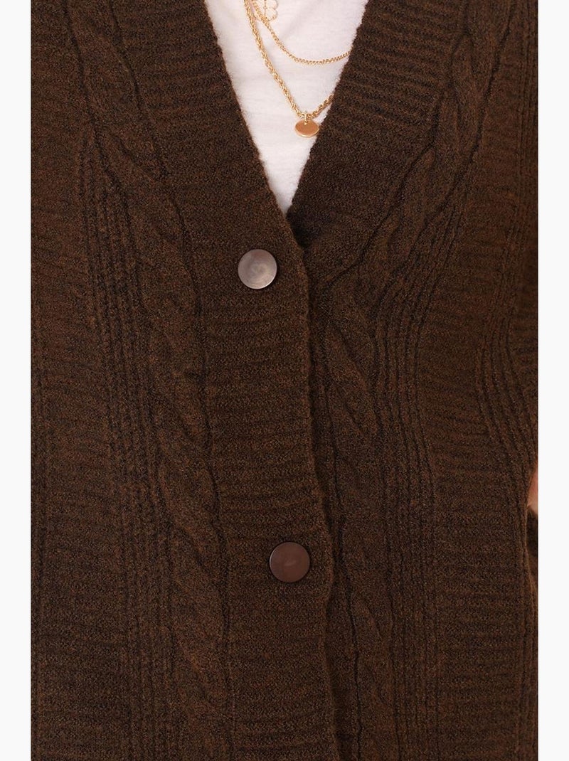 Cardigan jacquard con scollo a v e bottoni bdart Marrone - Kiabi