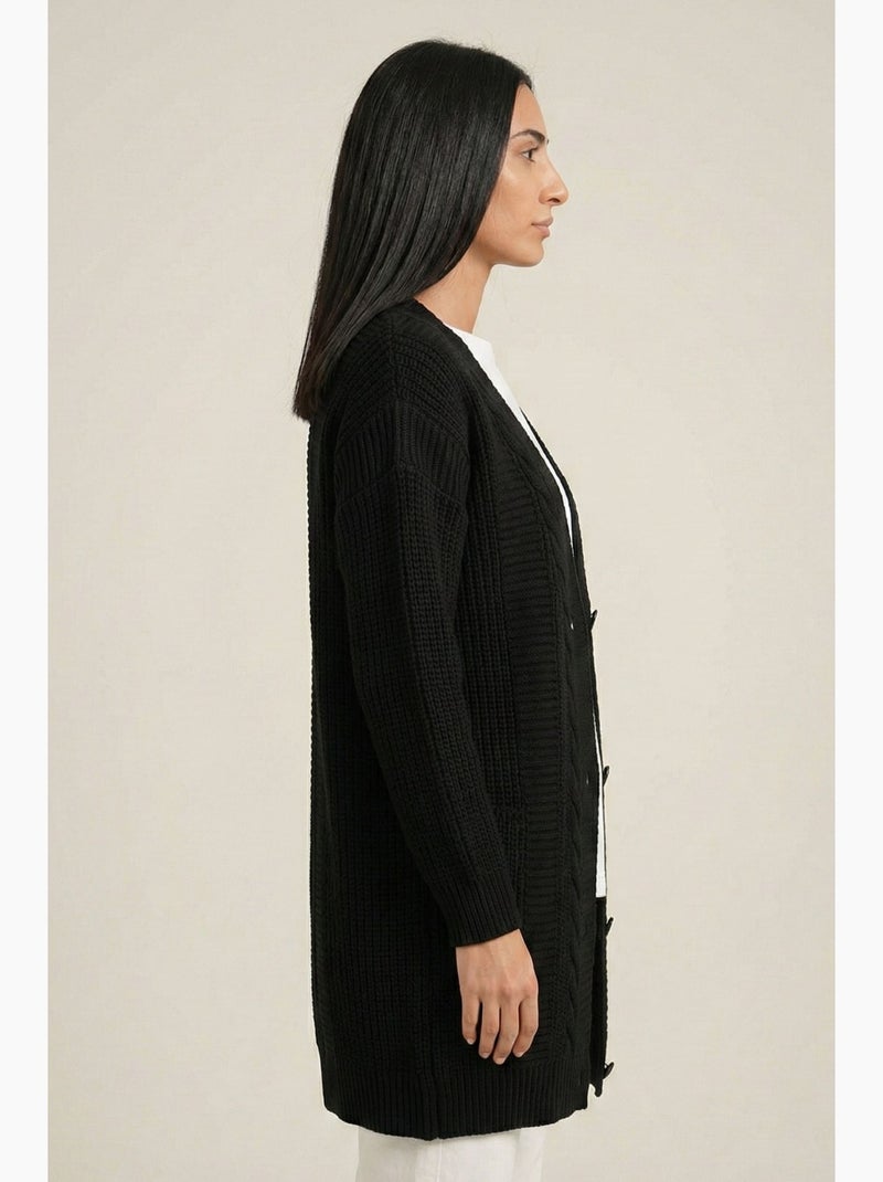 Cardigan jacquard con scollo a v e bottoni bdart Nero - Kiabi