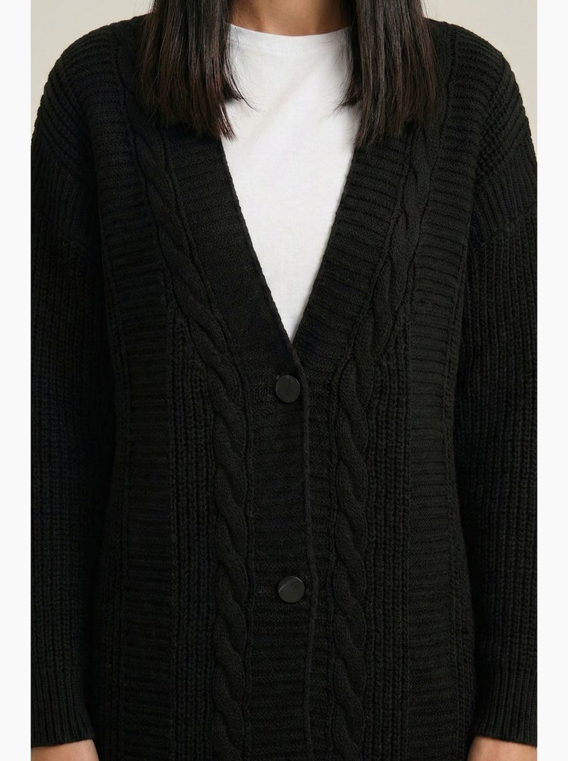 Cardigan jacquard con scollo a v e bottoni bdart Nero - Kiabi