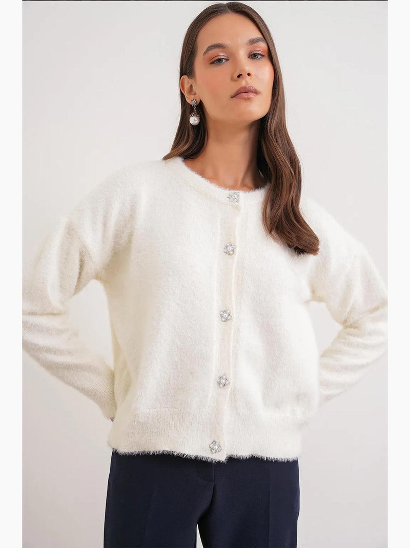 Cardigan jacquard oversize con bottoni mixray Avorio - Kiabi