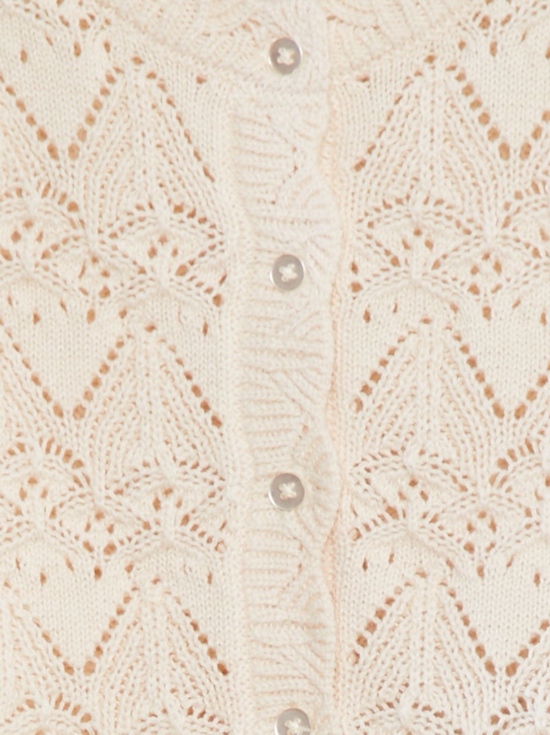 Cardigan lavorato a maglia con bottoni e maniche in garza di cotone - BEIGE - Kiabi