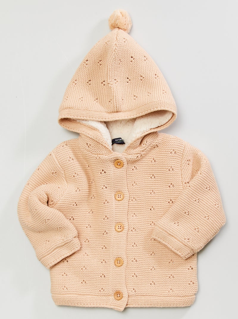 Cardigan lavorato a maglia con cappuccio BEIGE - Kiabi