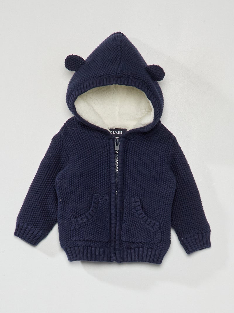 Cardigan lavorato a maglia con cappuccio blu nero - Kiabi