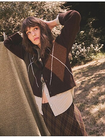 Cardigan lavorato a maglia con diamanti, mo fashion