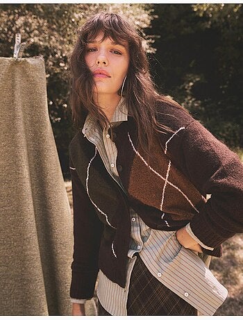 Cardigan lavorato a maglia con diamanti, mo fashion