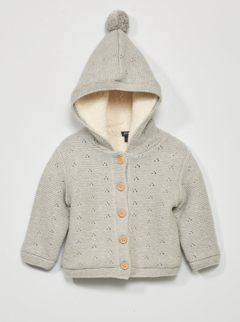 Cardigan lavorato a maglia con fodera effetto montone GRIGIO - Kiabi