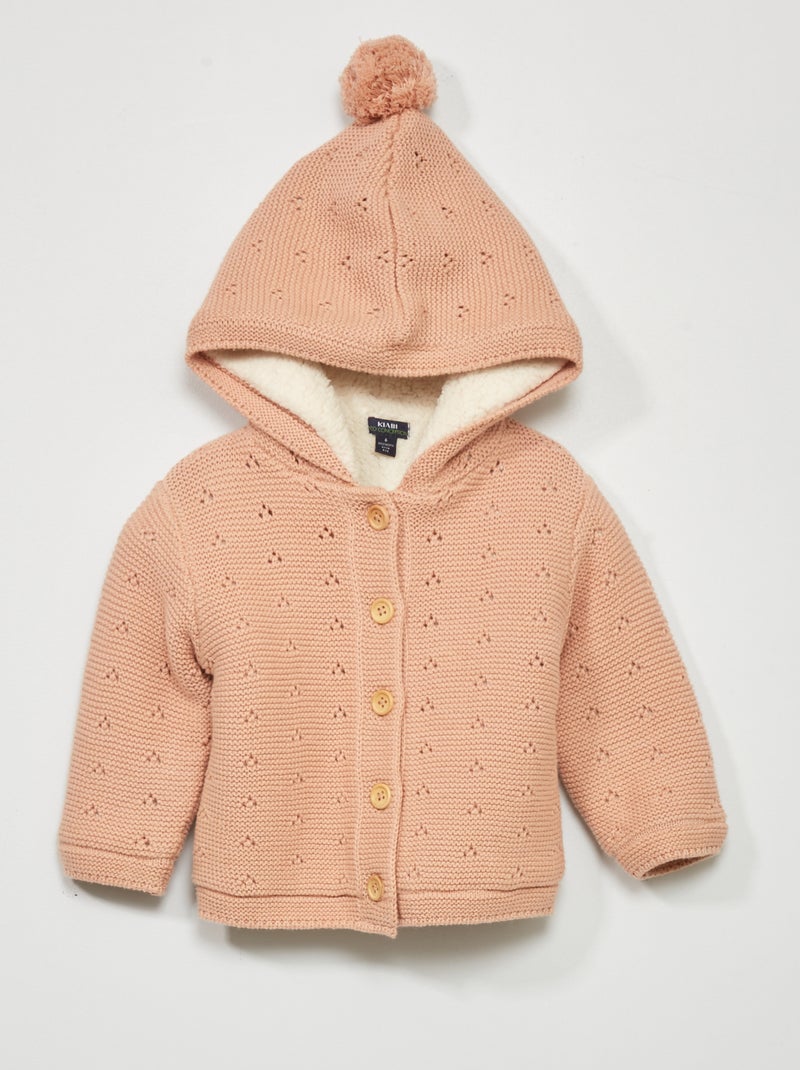 Cardigan lavorato a maglia con fodera effetto montone ROSA - Kiabi