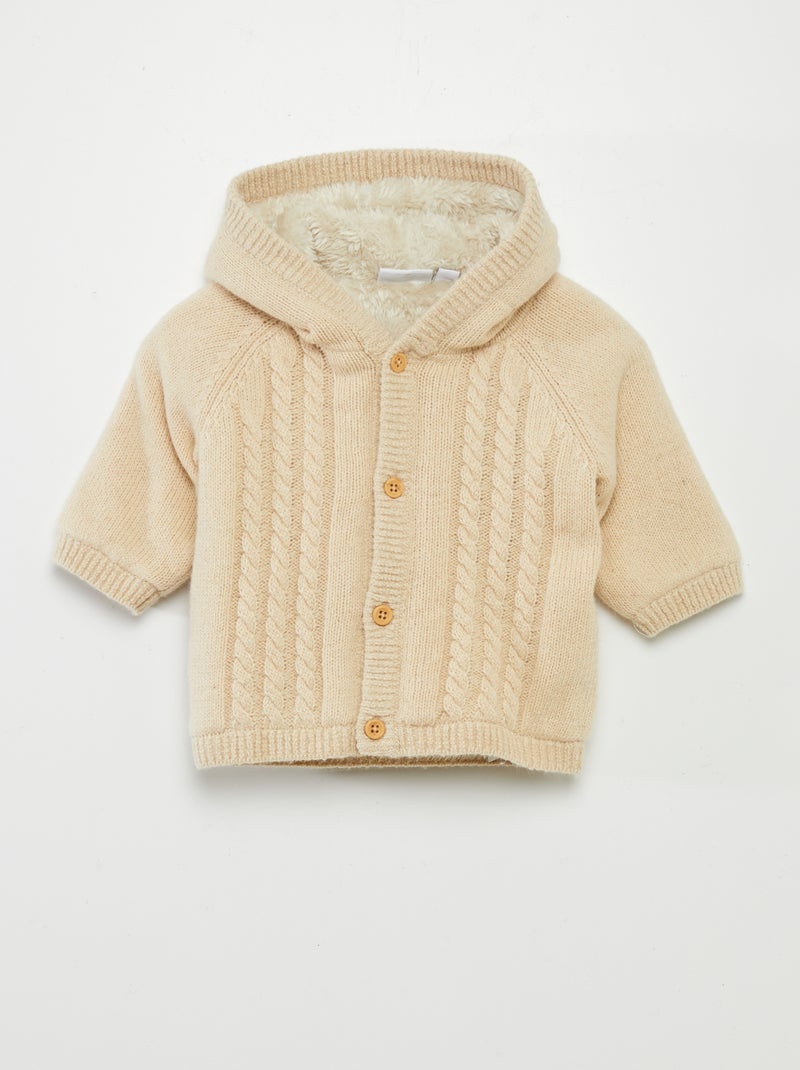 Cardigan lavorato a maglia con interno in pelliccia ecologica 'Name it' BEIGE - Kiabi