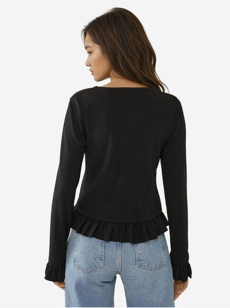 Cardigan lavorato a maglia con scollo rotondo aderente Nero - Kiabi