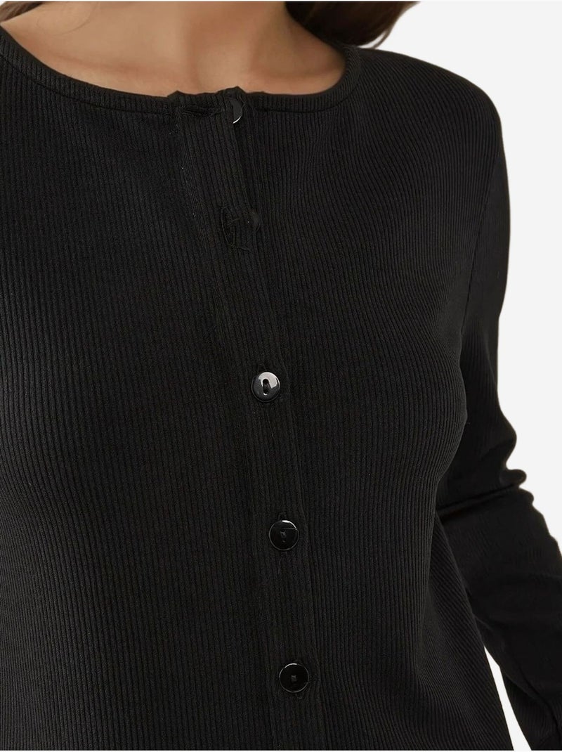 Cardigan lavorato a maglia con scollo rotondo aderente Nero - Kiabi