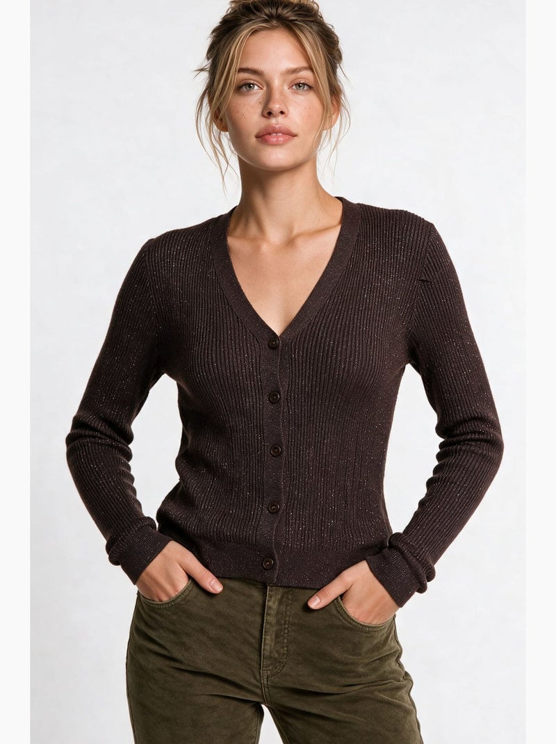 Cardigan lavorato a maglia donna istanbul Marrone cioccolato - Kiabi