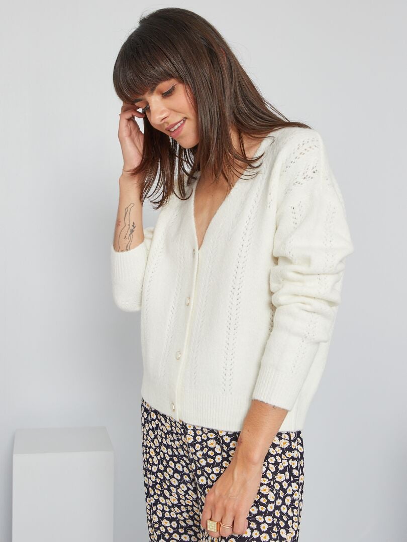 Cardigan Corto Donna 3/4 Manica Lavorato A Maglia - Viscosa 100% Con Bottoni