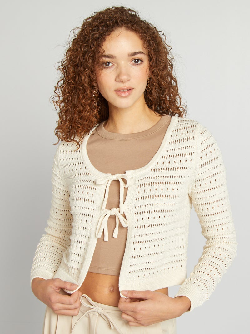 Cardigan lavorato all'uncinetto con fiocchi BEIGE - Kiabi