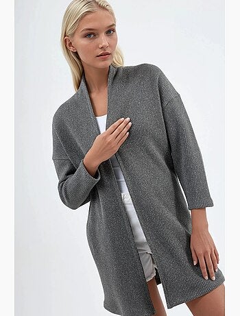 Cardigan lungo a coste in maglia con colletto aperto busem