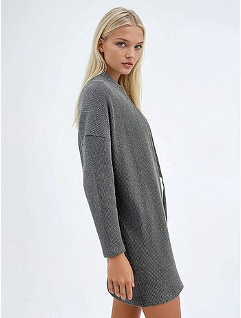 Cardigan lungo a coste in maglia con colletto aperto busem