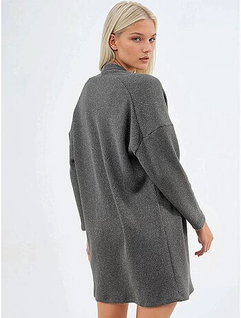 Cardigan lungo a coste in maglia con colletto aperto busem